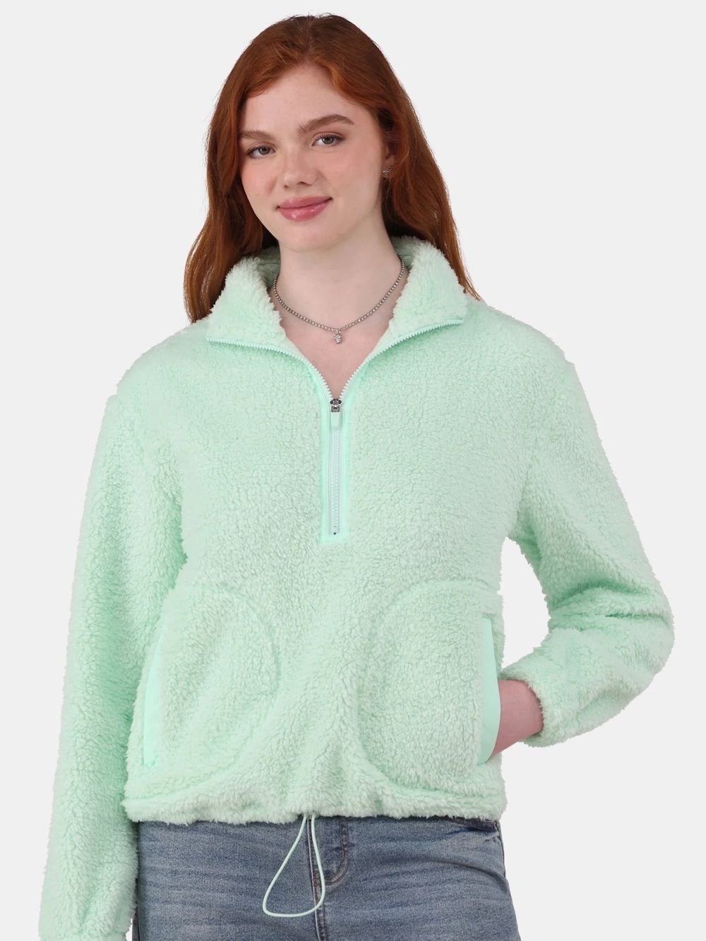 No Boundaries Mint Sherpa Half-Zip Teddy Sherpa Jacket S